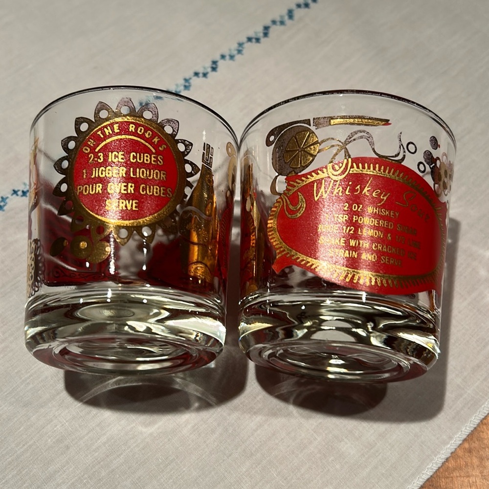 COPY - Vintage Hazel Atlas rocks glasses Set of 2 Perfect Gold trim all intact …